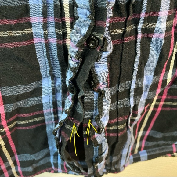 Betsey Johnson Intimates Women M Pajama Top Button Up Fun Plaid (Missing Button) - Picture 5 of 13